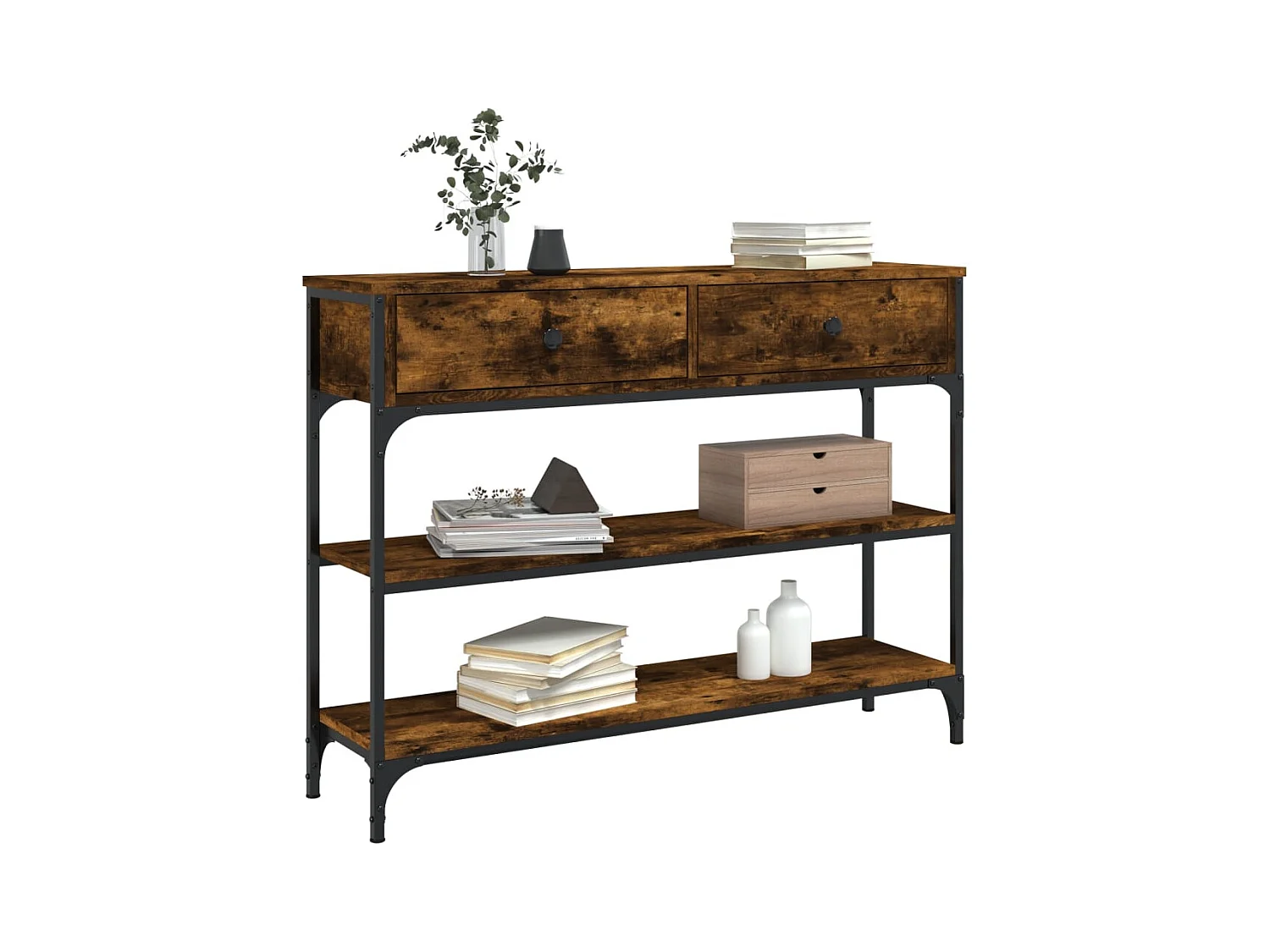 Table console chêne fumé 100x25x75 cm bois d'ingénierie