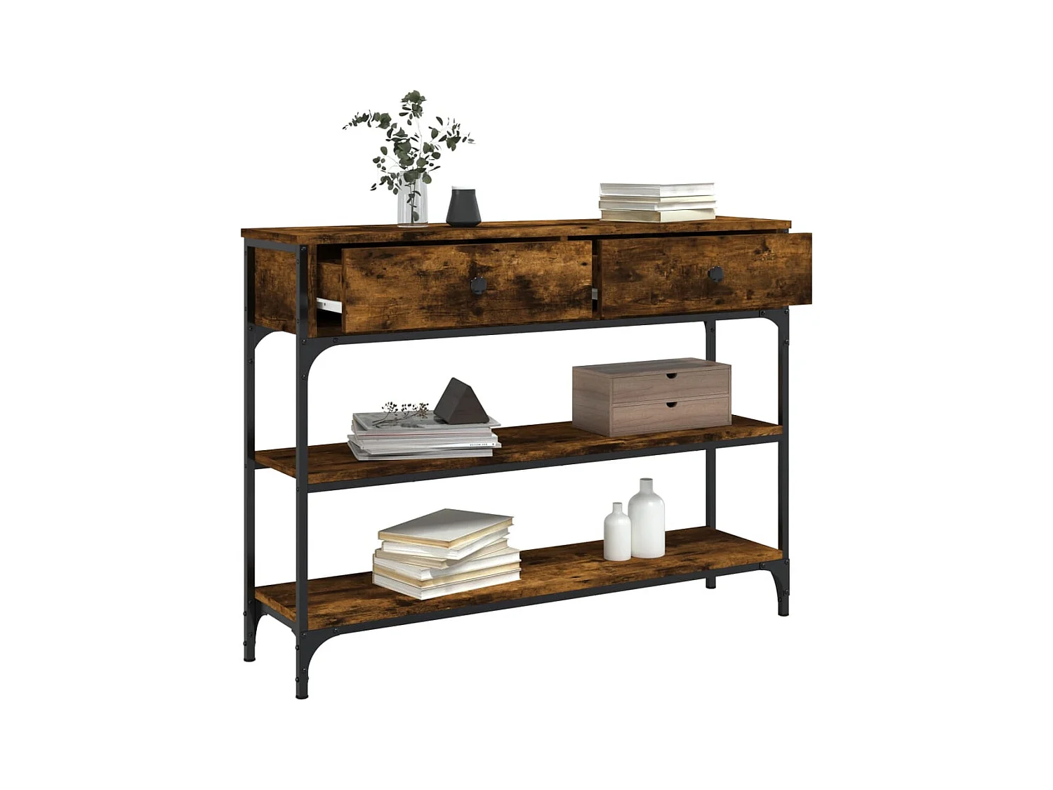 Table console chêne fumé 100x25x75 cm bois d'ingénierie