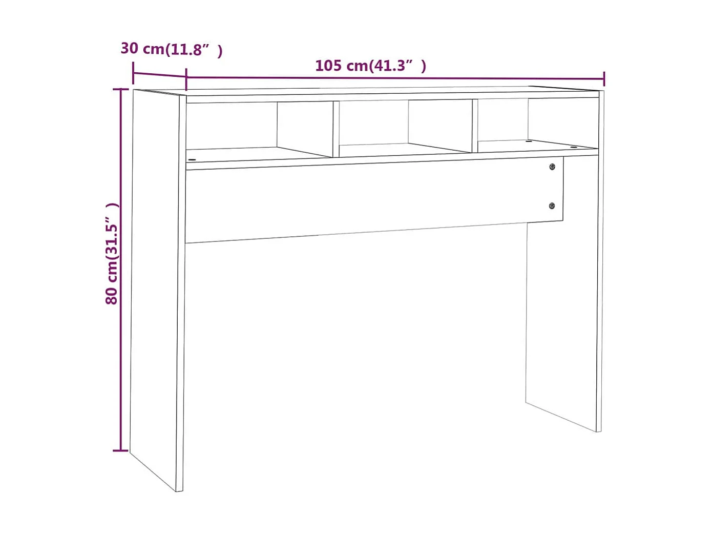 Witte consoletafel 105x30x80 cm bewerkt hout