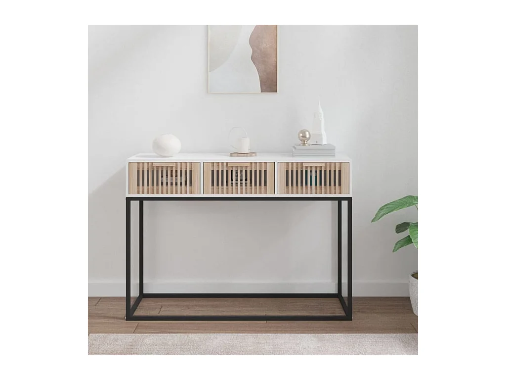 Table console blanc 105x30x75 cm bois d'ingénierie et fer