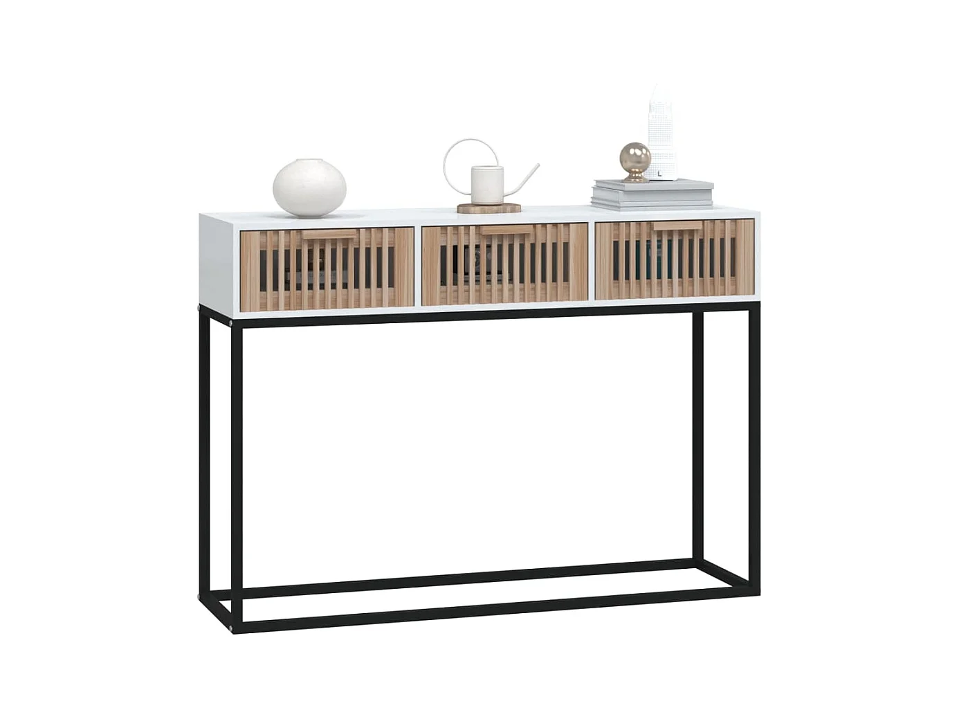 Table console blanc 105x30x75 cm bois d'ingénierie et fer