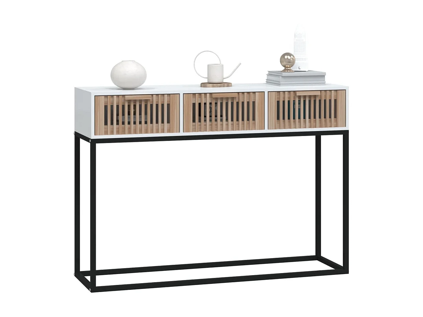 Table console blanc 105x30x75 cm bois d'ingénierie et fer