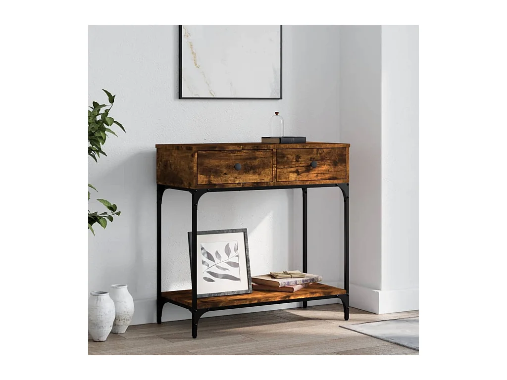 Table console chêne fumé 75x34,5x75 cm bois d'ingénierie