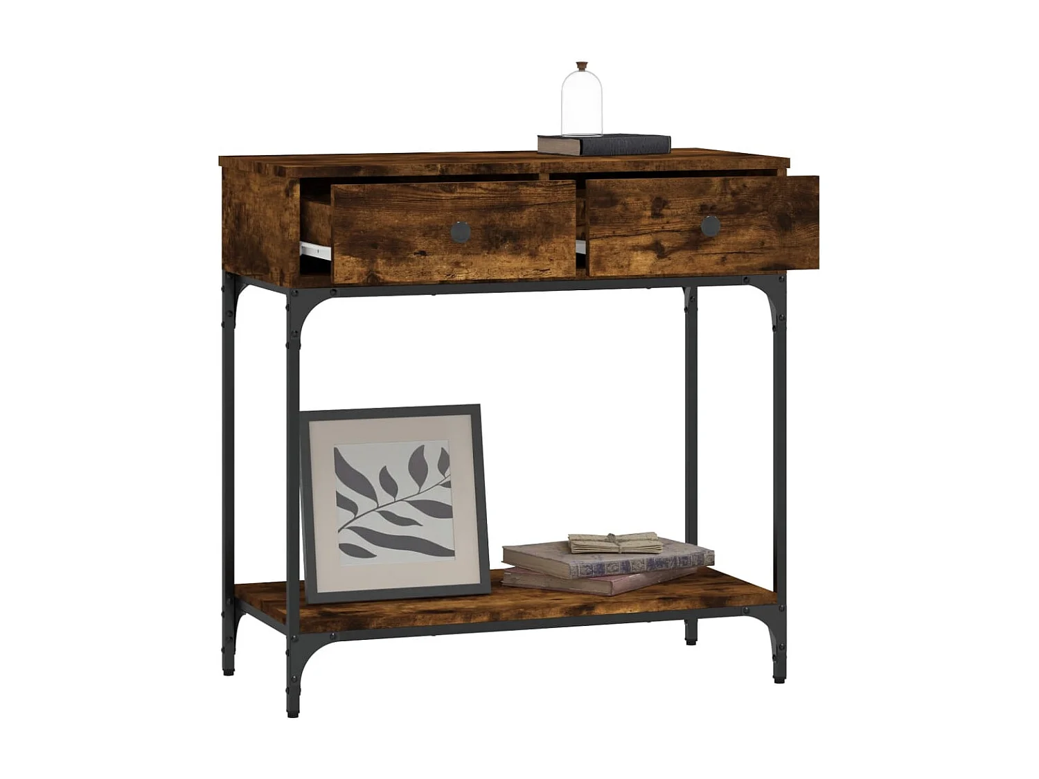 Table console chêne fumé 75x34,5x75 cm bois d'ingénierie