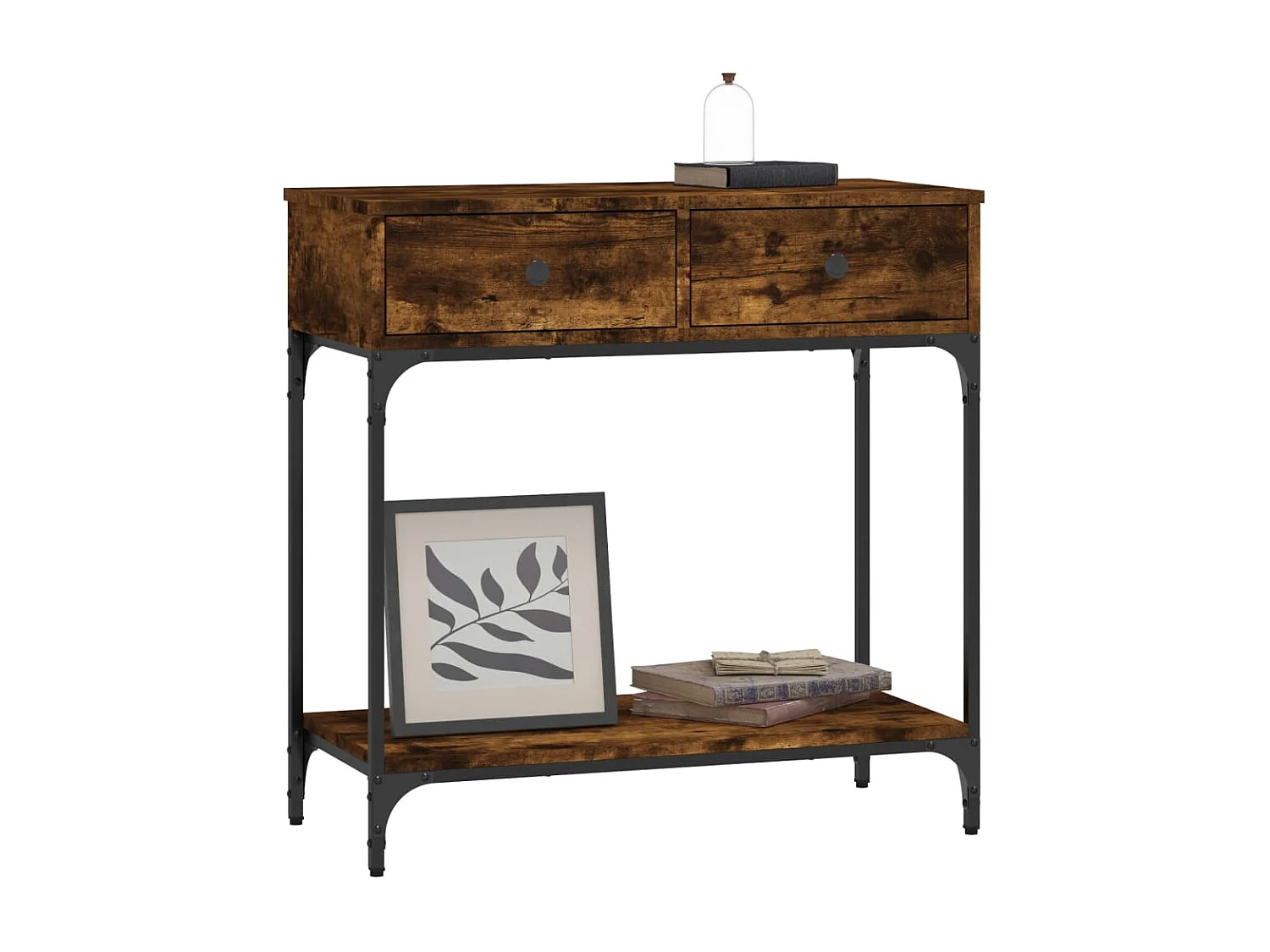 Table console chêne fumé 75x34,5x75 cm bois d'ingénierie