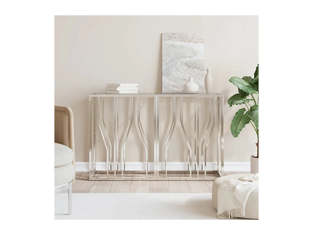 Tavolo consolle 110x30x70 cm in acciaio inox e vetro