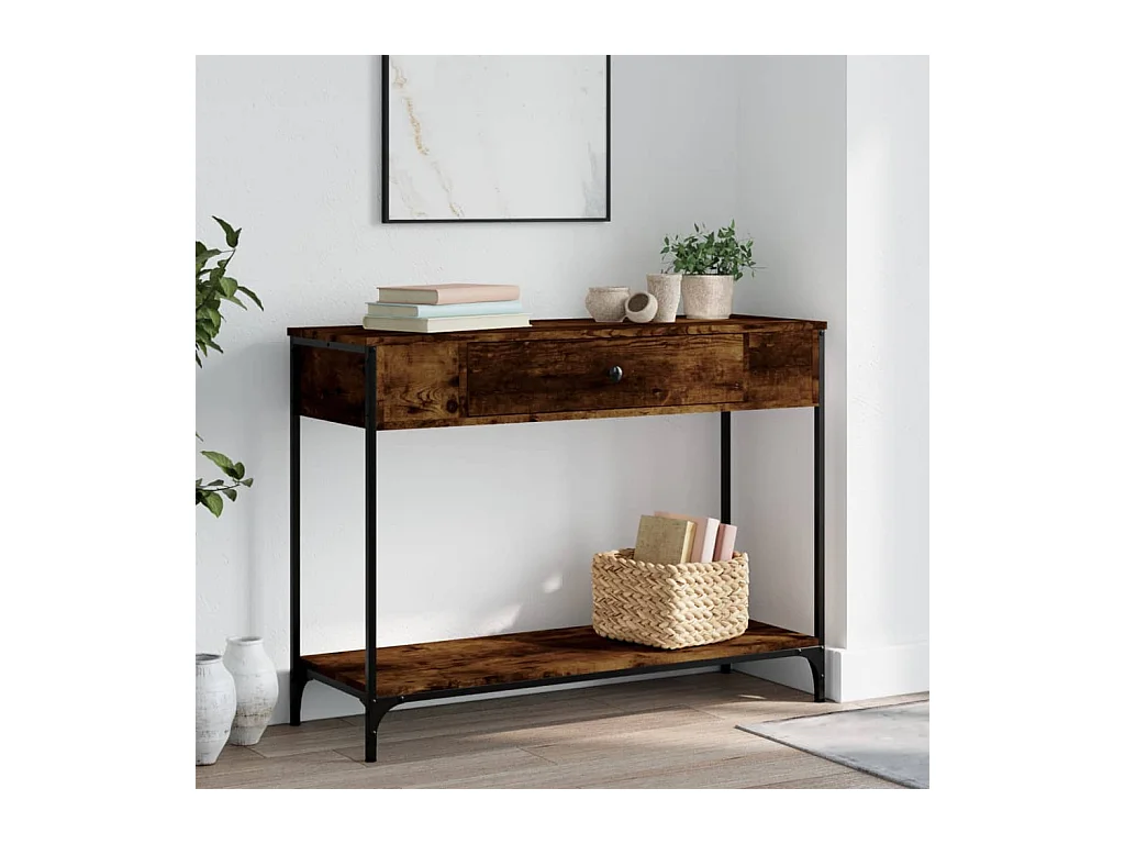 Table console chêne fumé 100x34,5x75 cm bois d'ingénierie