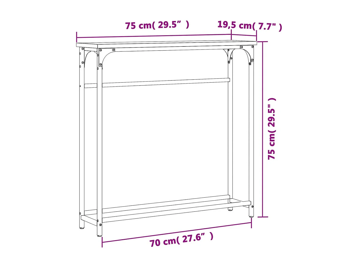 Table console chêne sonoma 75x19,5x75 cm bois d'ingénierie
