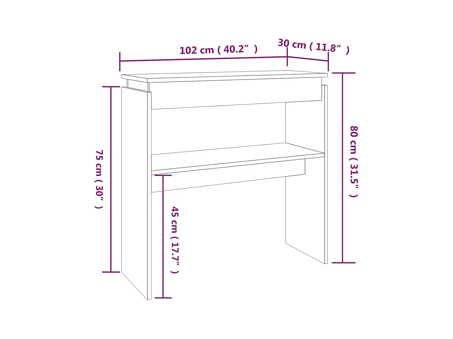 Sonoma grijze consoletafel 102x30x80 cm Technisch hout