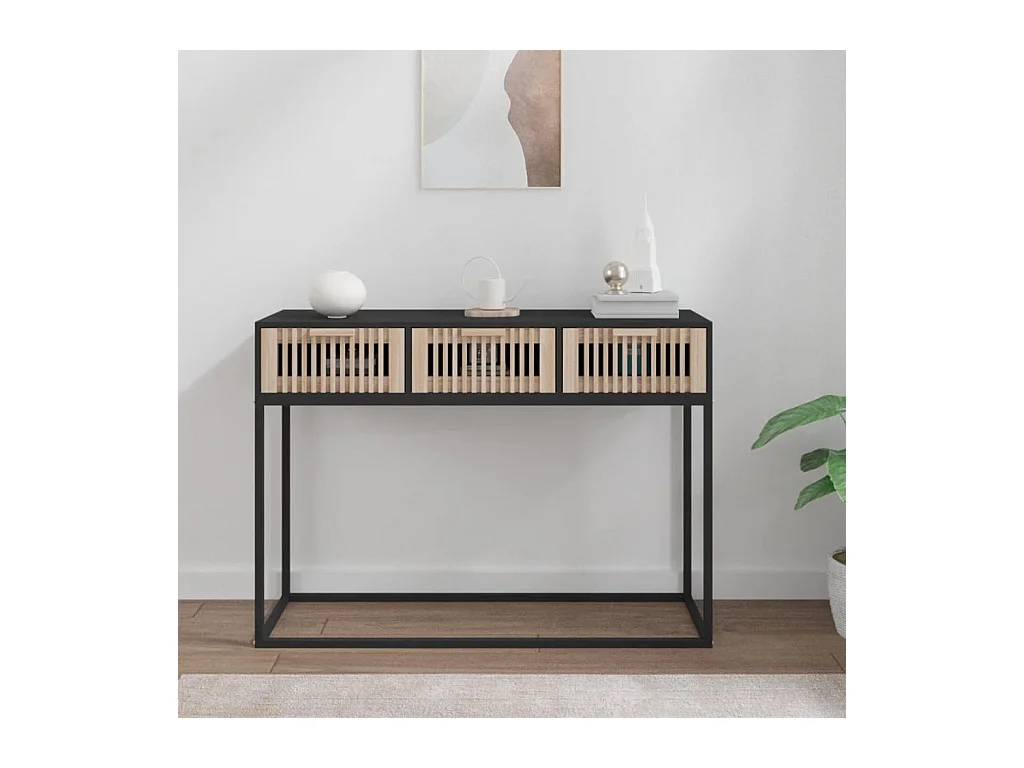 Zwarte consoletafel 105x30x75 cm van bewerkt hout en ijzer