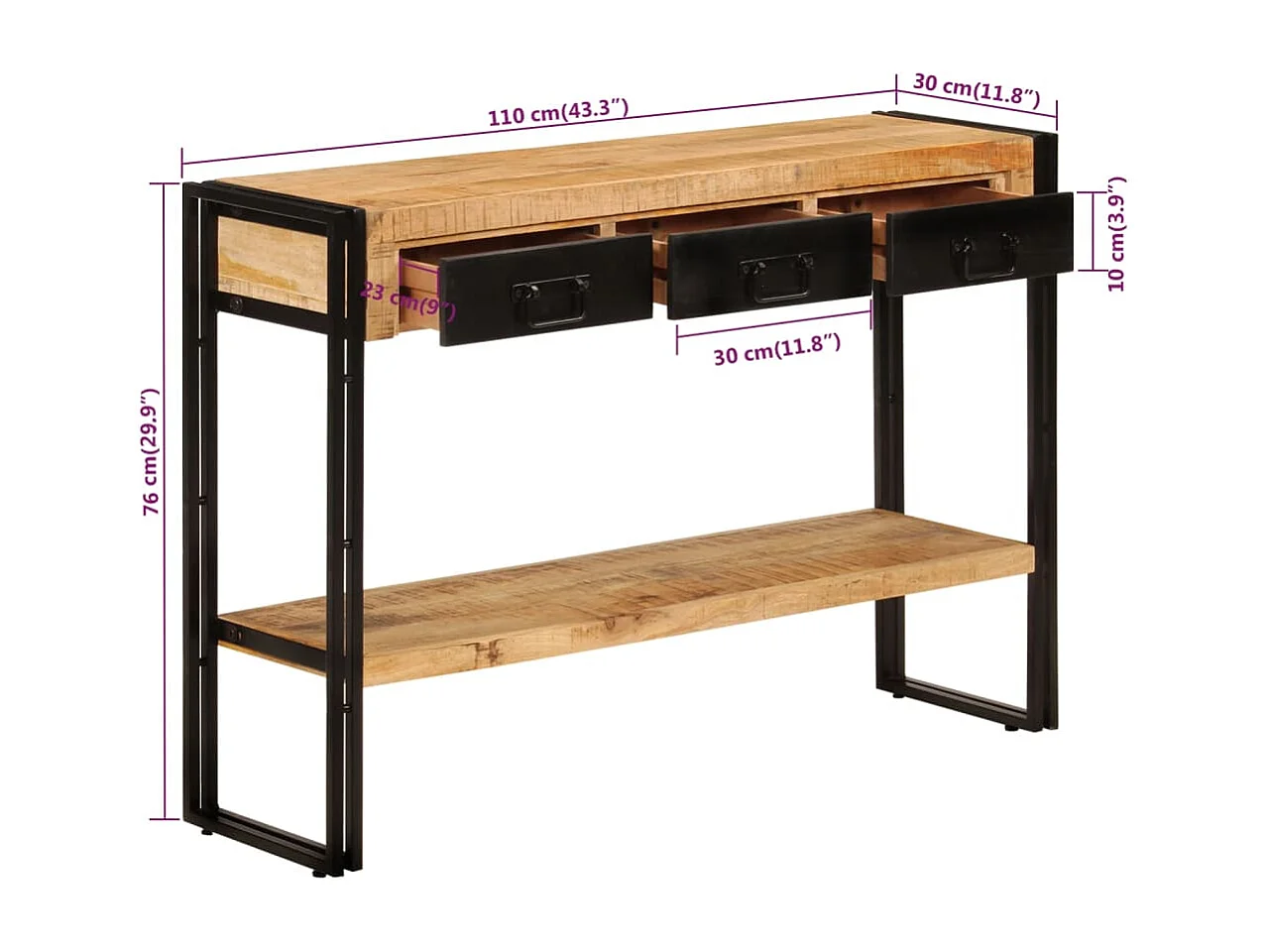 Mesa consola 110x30x76 cm Madera maciza de mango