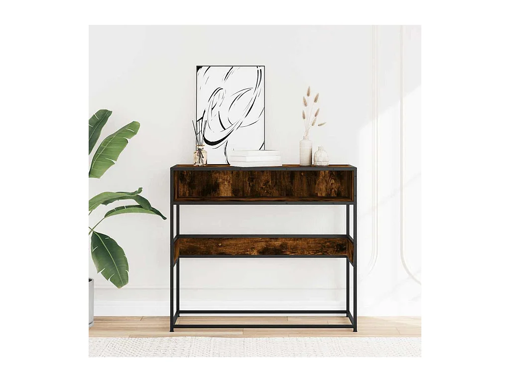 Table console chêne fumé 90x35x80 cm bois d'ingénierie