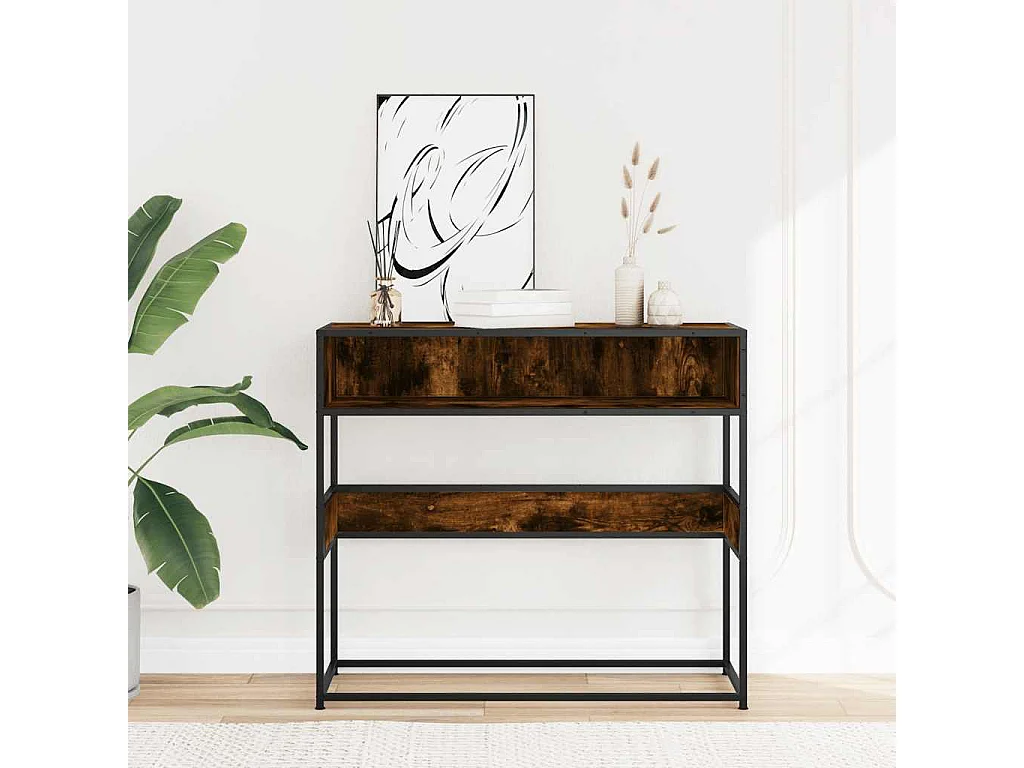 Table console chêne fumé 90x35x80 cm bois d'ingénierie