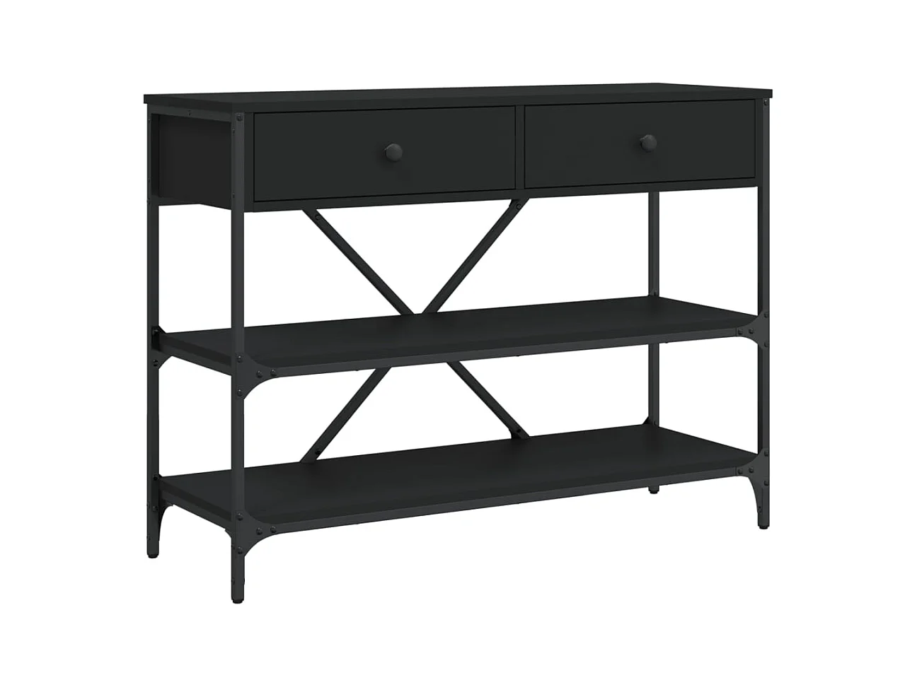 Consolle con cassetti e ripiani in legno ingegnerizzato nero
