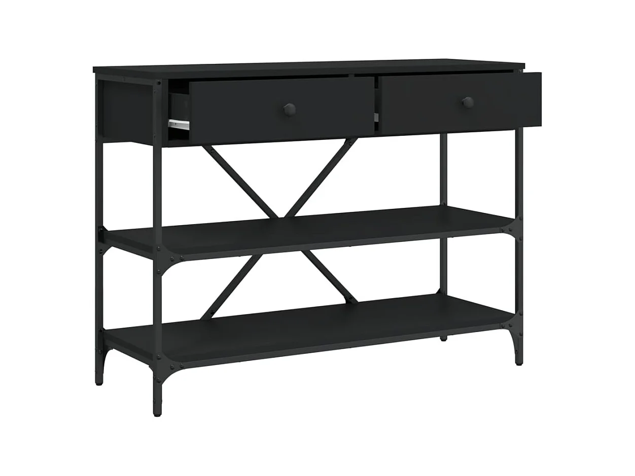 Consolle con cassetti e ripiani in legno ingegnerizzato nero