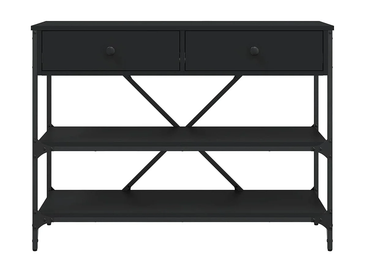 Table console avec tiroirs et étagères noir bois d'ingénierie