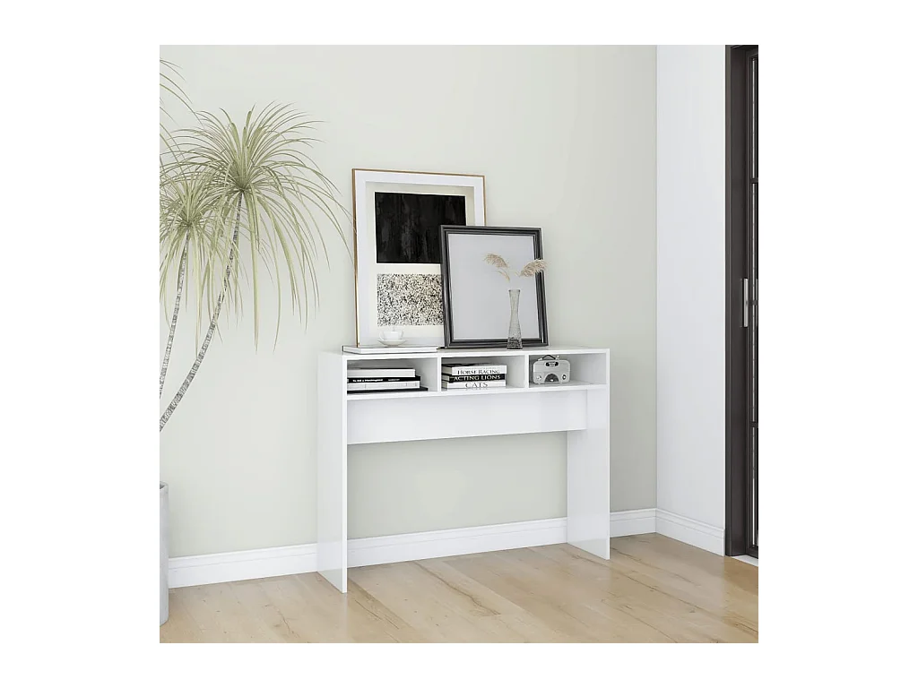 Table console blanc brillant 105x30x80 cm bois d'ingénierie