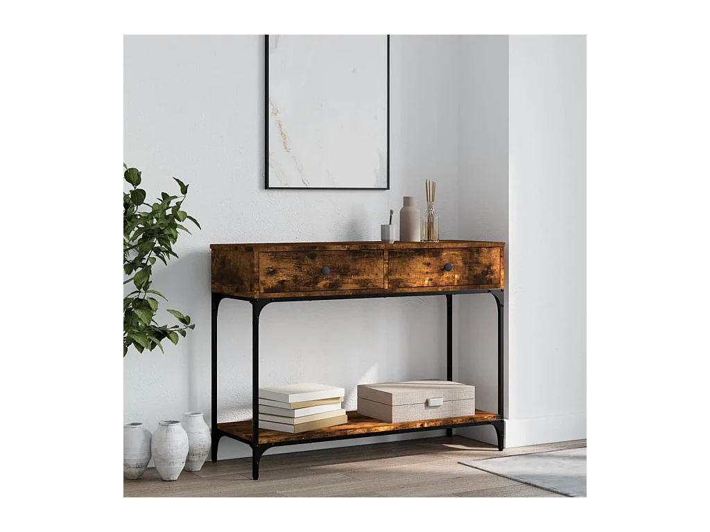 Table console chêne fumé 100x34,5x75 cm bois d'ingénierie