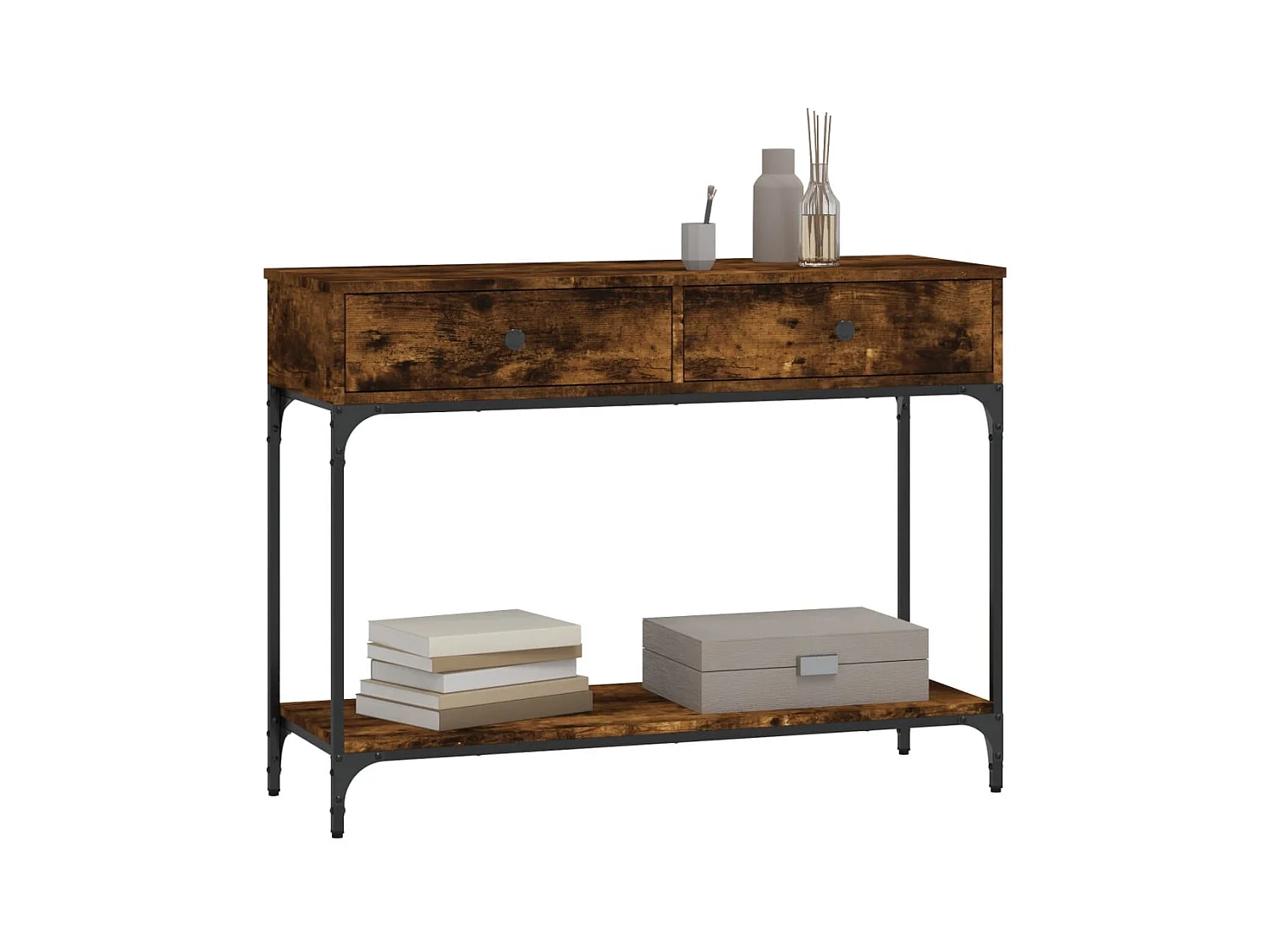 Table console chêne fumé 100x34,5x75 cm bois d'ingénierie