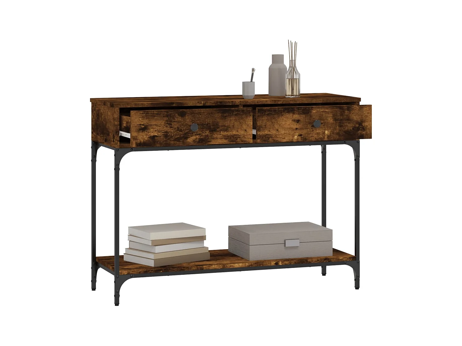 Table console chêne fumé 100x34,5x75 cm bois d'ingénierie