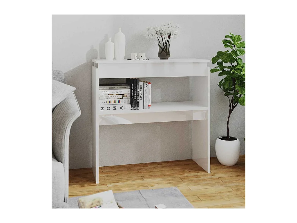 Table console blanc brillant 80x30x80 cm bois d'ingénierie
