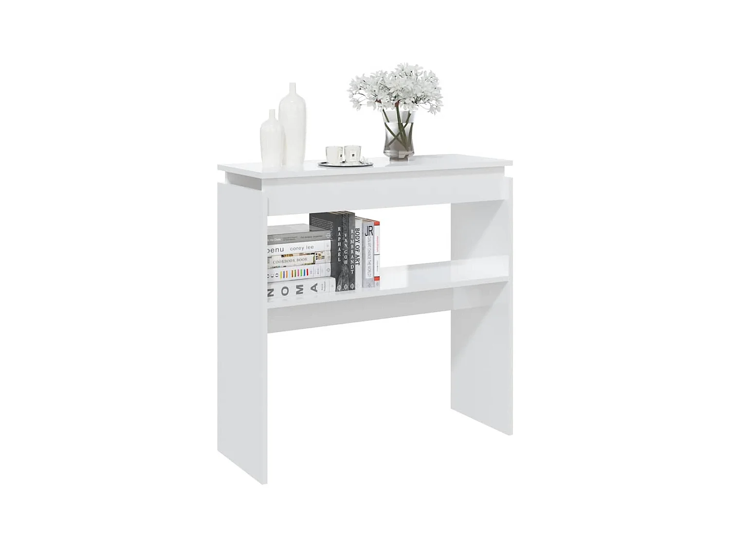 Table console blanc brillant 80x30x80 cm bois d'ingénierie