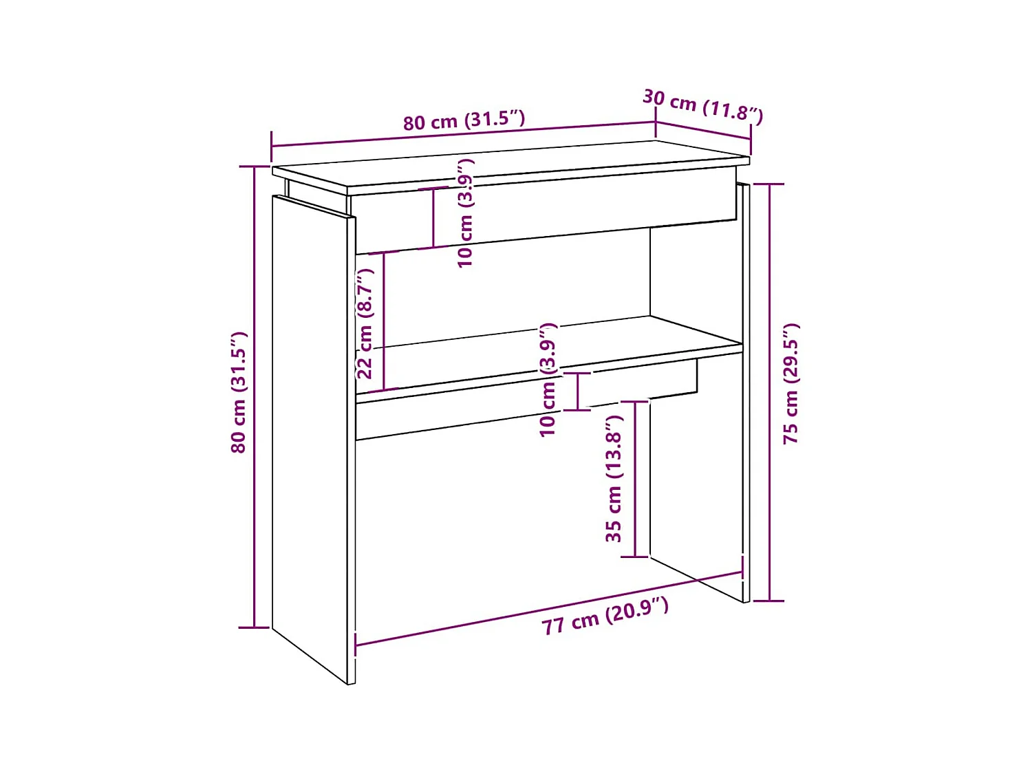 Sonoma grijze consoletafel 80x30x80 cm Technisch hout