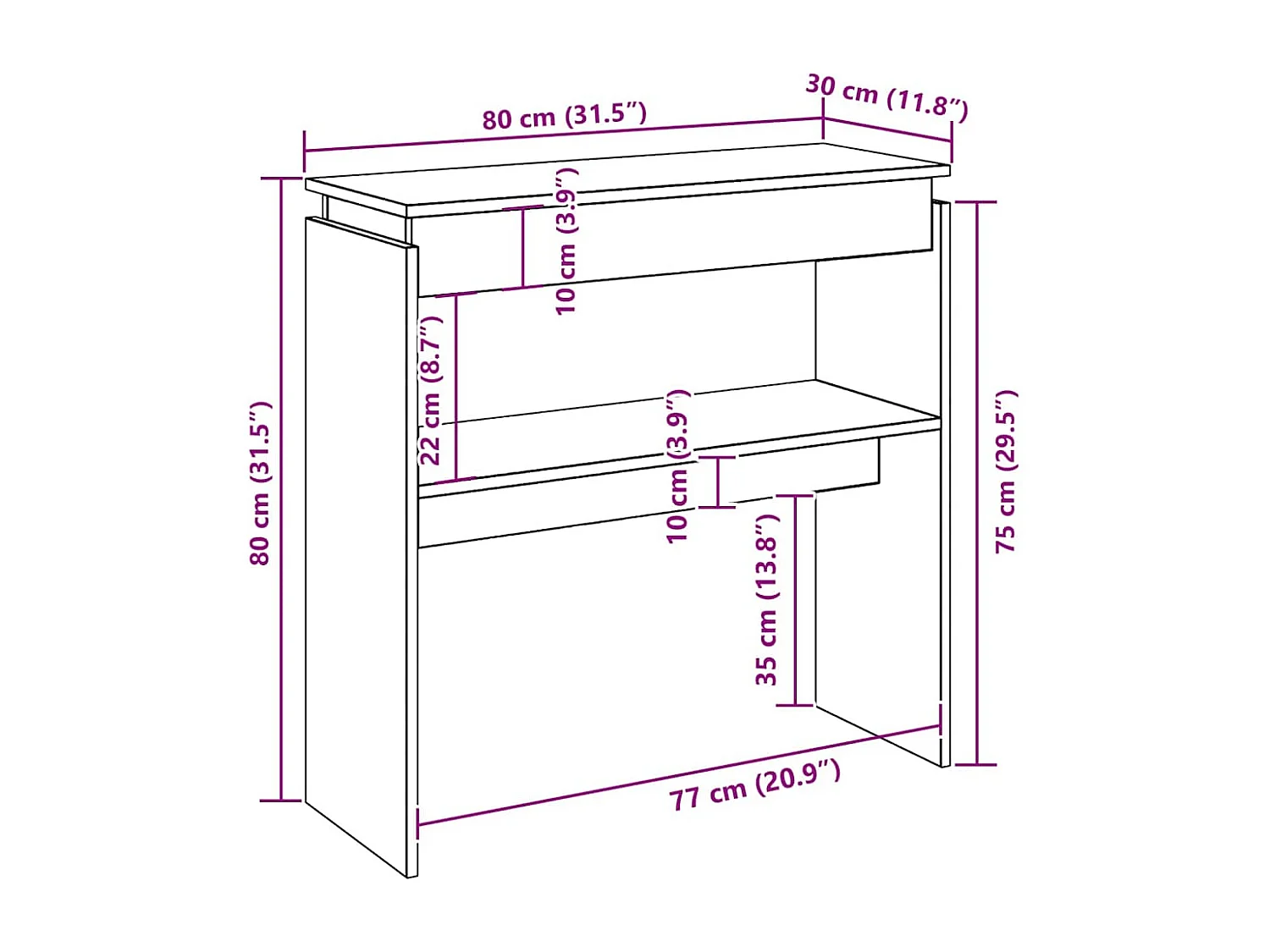 Mesa consola Sonoma gris 80x30x80 cm Madera de ingeniería