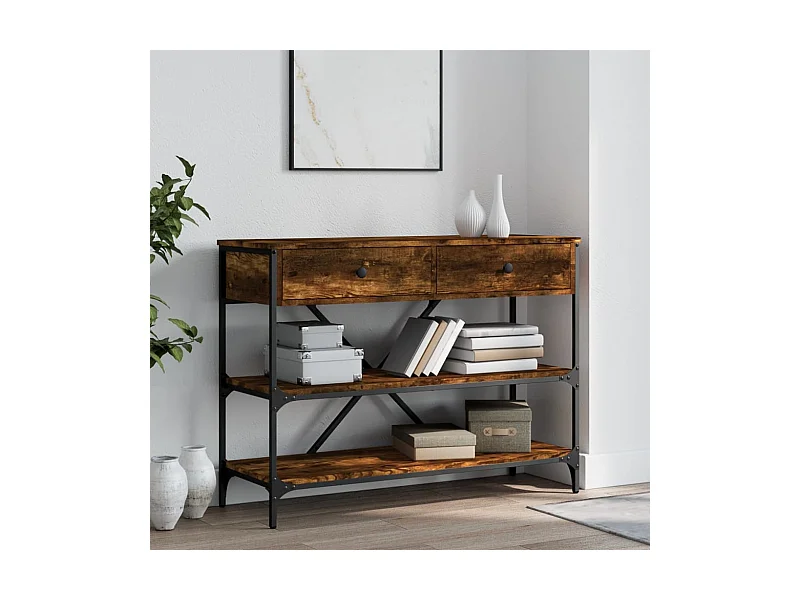 Consolle con cassetti e ripiani in rovere affumicato