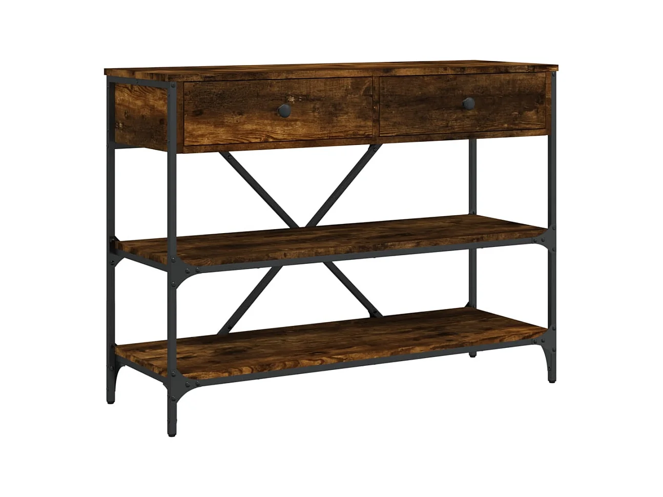 Consolle con cassetti e ripiani in rovere affumicato