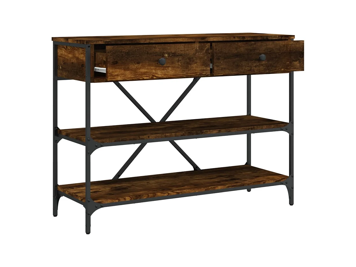 Consolle con cassetti e ripiani in rovere affumicato