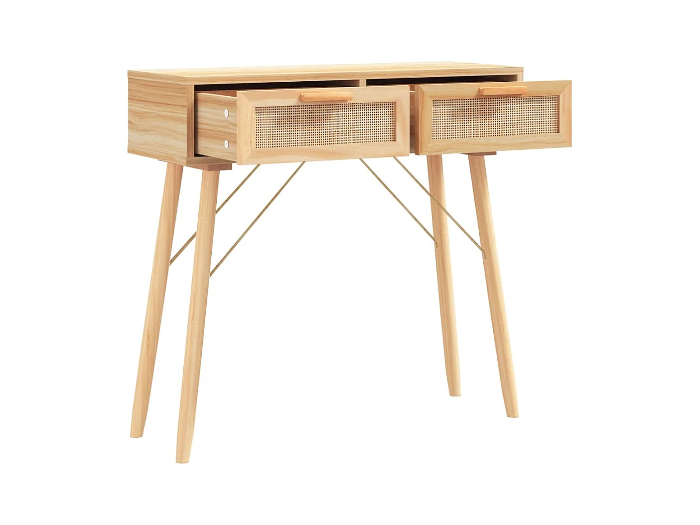 Table console Marron 80x30x75 cm Bois massif pin /rotin naturel