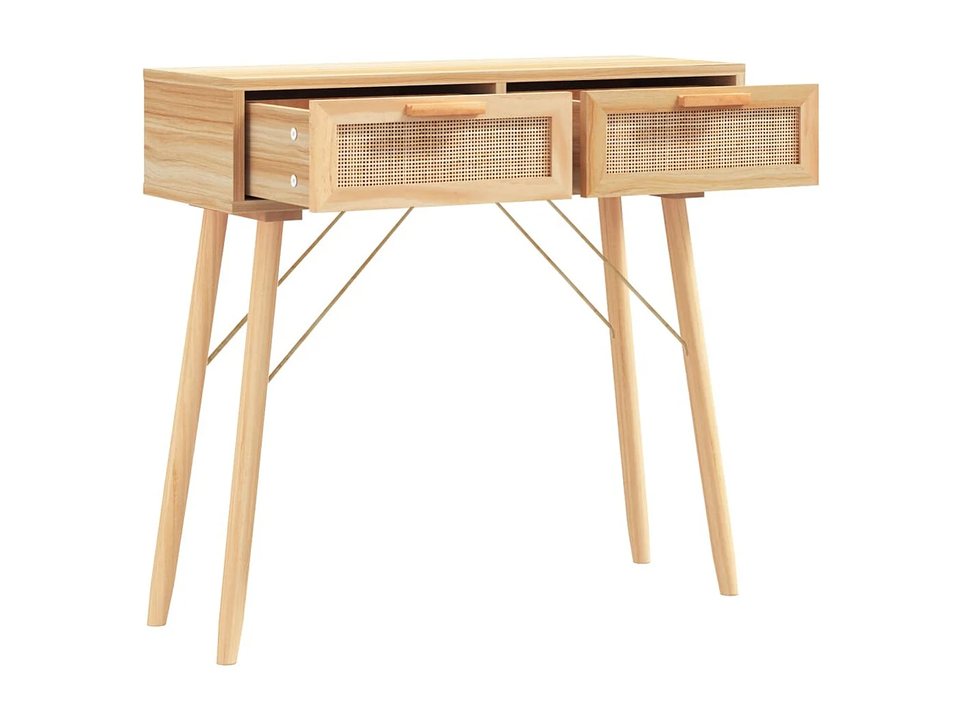 Consola marrón 80x30x75 cm Madera maciza de pino / ratán natural