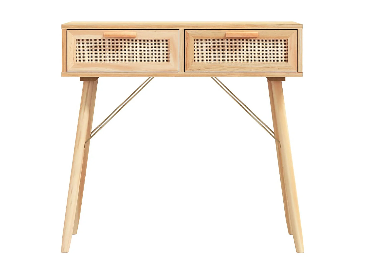 Consola marrón 80x30x75 cm Madera maciza de pino / ratán natural