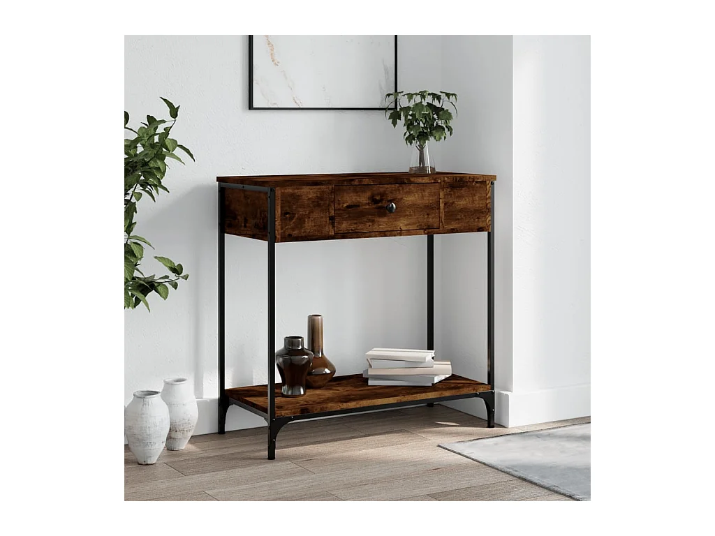 Table console chêne fumé 75x34,5x75 cm bois d'ingénierie