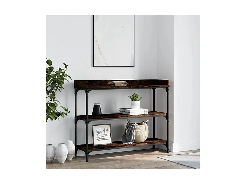 Consolle con ripiani in rovere affumicato 100x30x80 cm