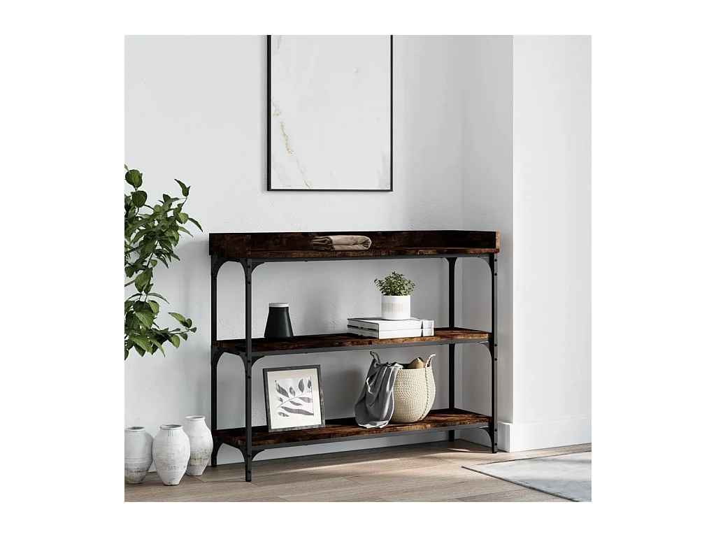 Table console avec étagères chêne fumé 100x30x80 cm