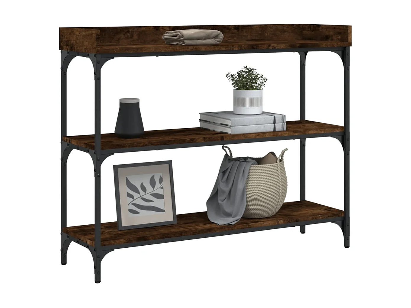 Table console avec étagères chêne fumé 100x30x80 cm