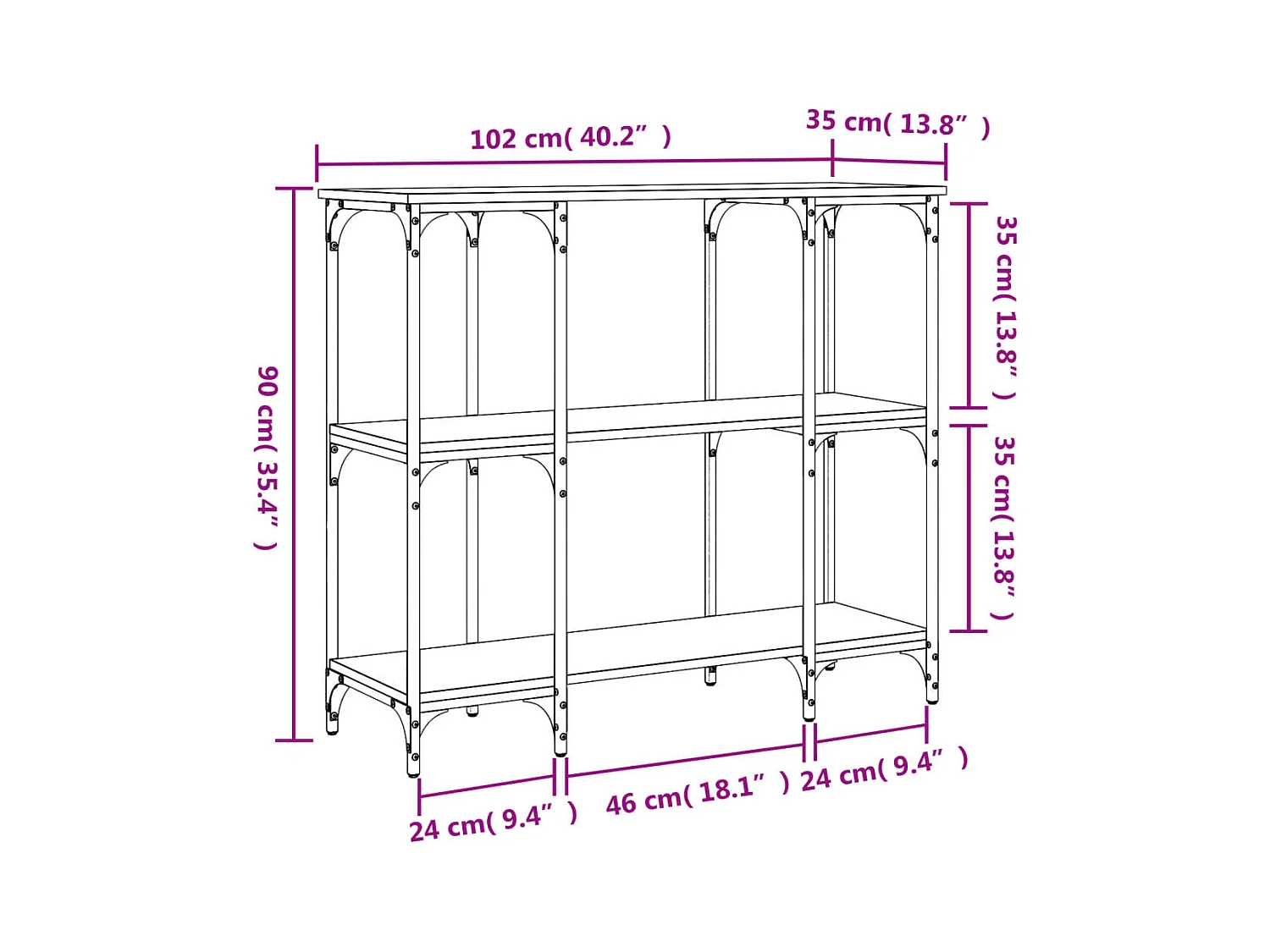 Konsolentisch aus geräucherter Eiche 102x35x90 cm Holzwerkstoff