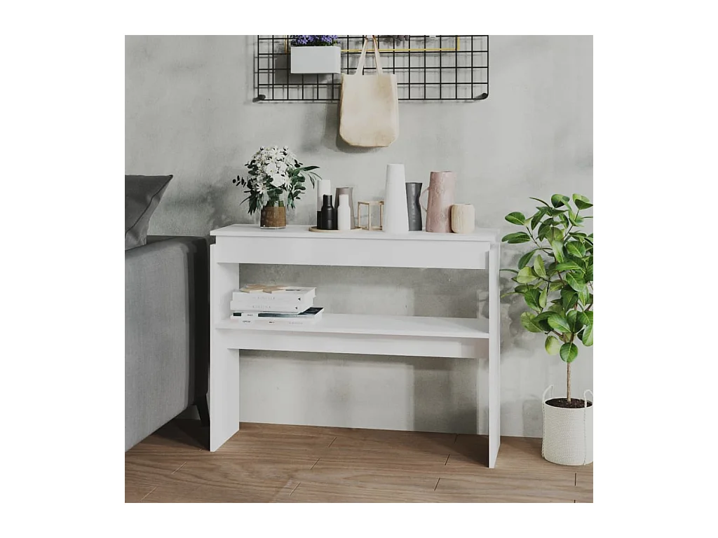 Table console blanc 102x30x80 cm bois d'ingénierie