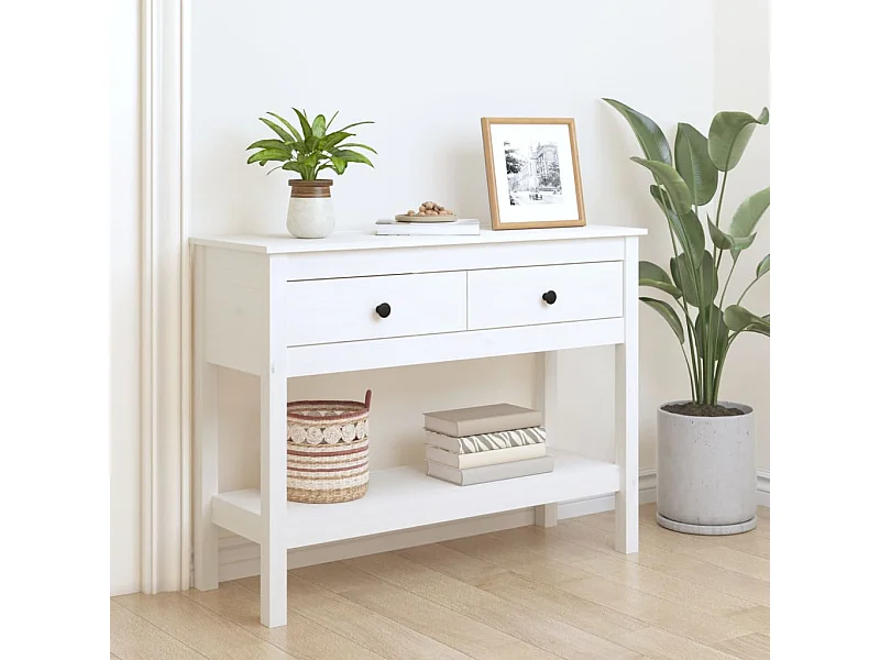 Table console Blanc 100x35x75 cm Bois massif de pin