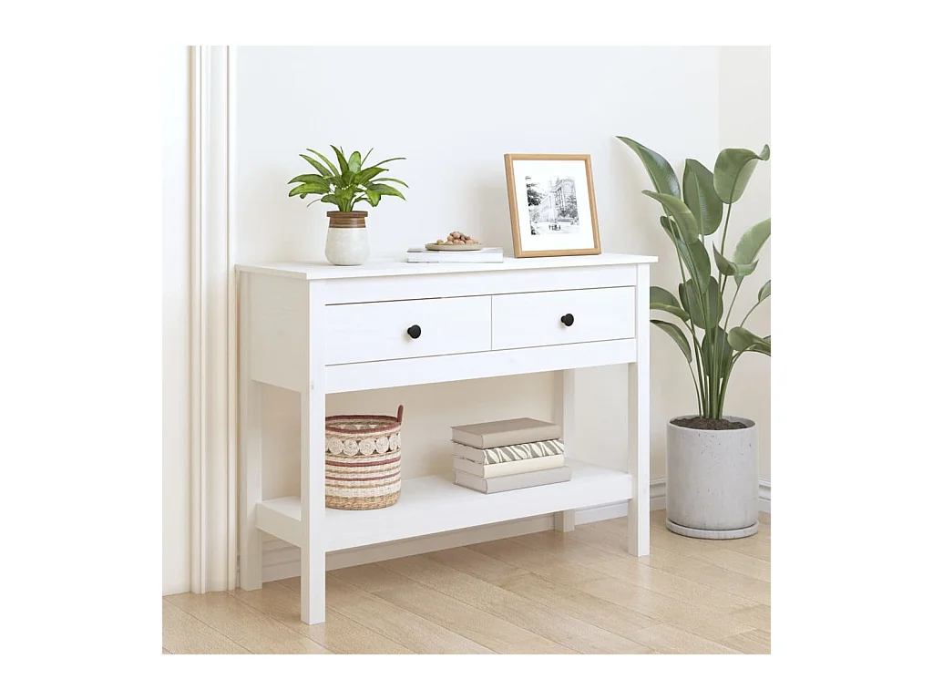 Table console Blanc 100x35x75 cm Bois massif de pin