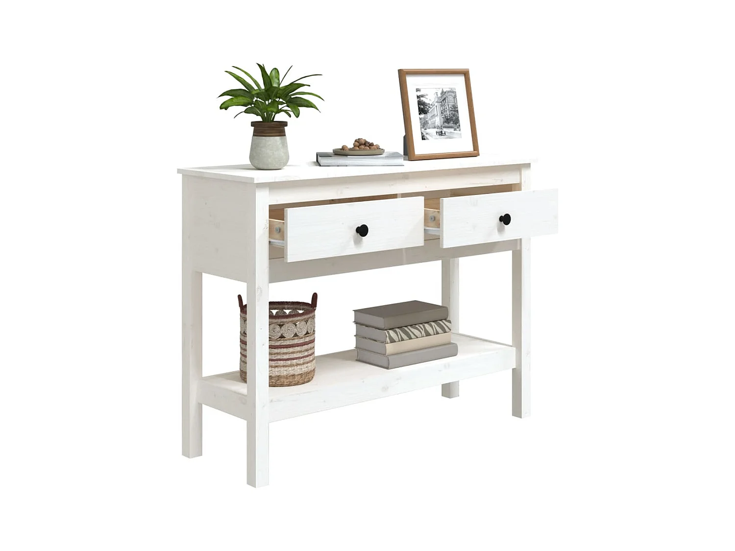 Table console Blanc 100x35x75 cm Bois massif de pin