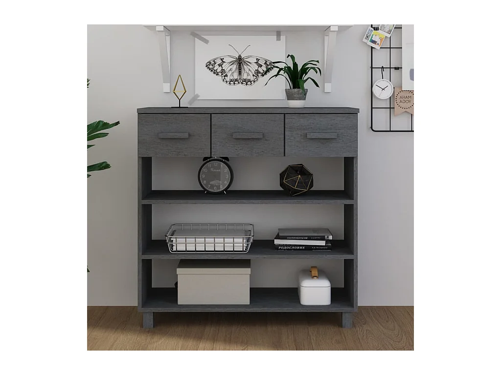 Consolle HAMAR Grigio Scuro 90x35x90 cm Legno Massello di Pino