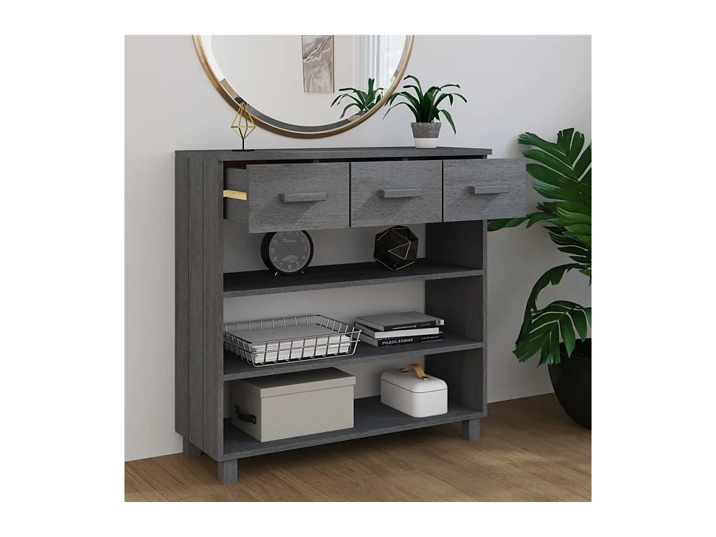 Consolle HAMAR Grigio Scuro 90x35x90 cm Legno Massello di Pino