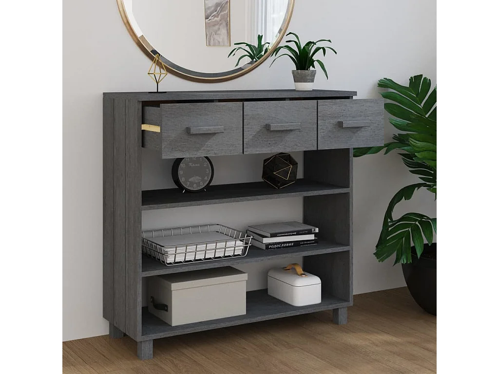 Consola HAMAR Gris Oscuro 90x35x90 cm Madera Maciza de Pino