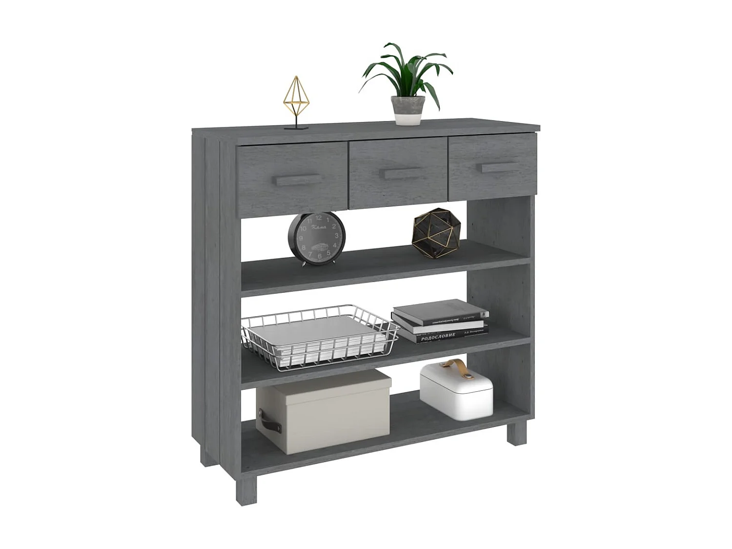 Consola HAMAR Gris Oscuro 90x35x90 cm Madera Maciza de Pino