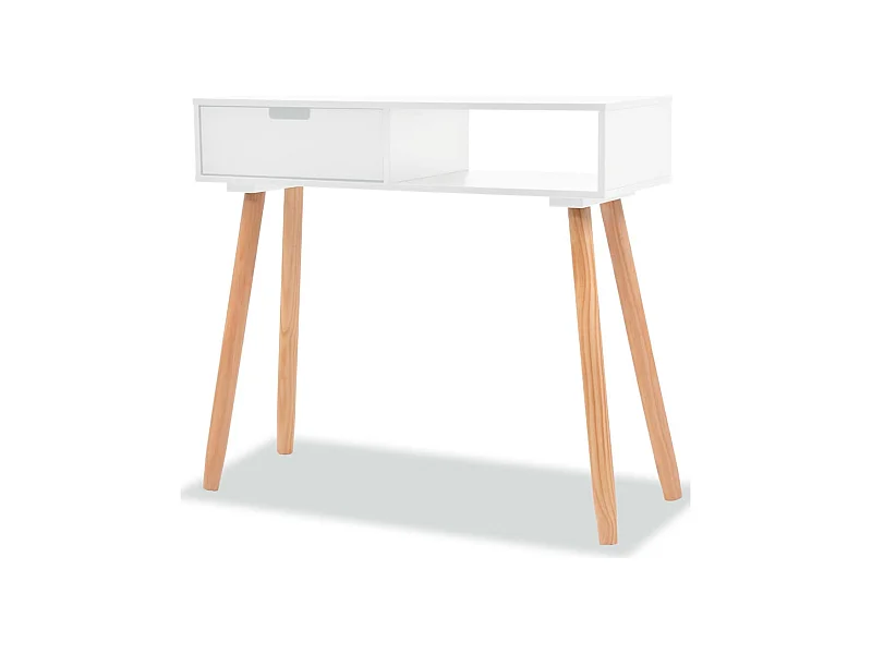 Tavolo consolle in legno massello di pino 80 x 30 x 72 cm Bianco