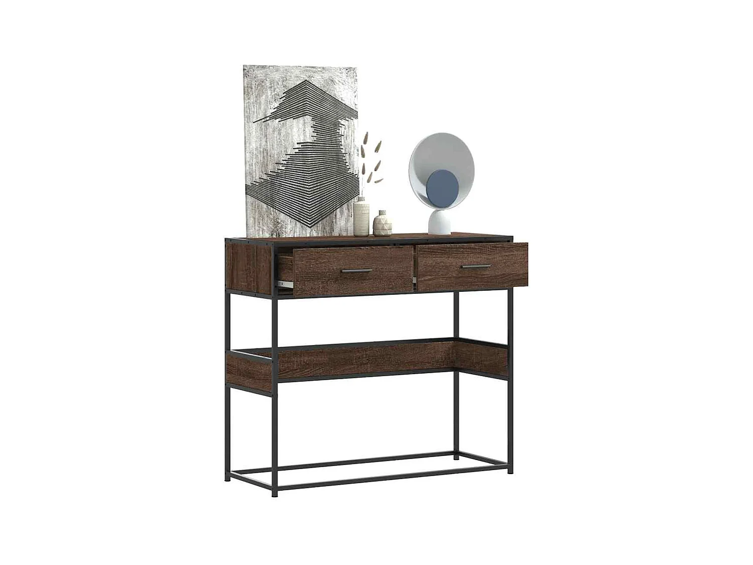 Table console chêne marron 90x35x80 cm bois d'ingénierie