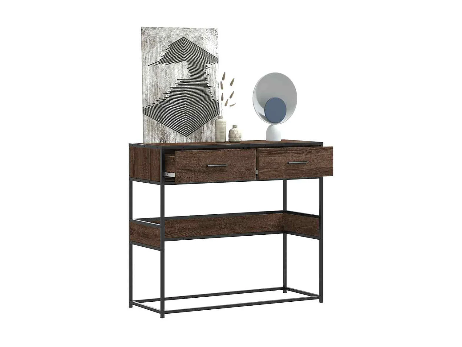 Table console chêne marron 90x35x80 cm bois d'ingénierie